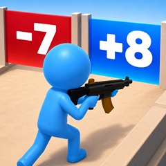 A blue fighter faces the -7 and +8 gates