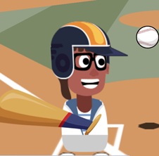 The character is playing baseball